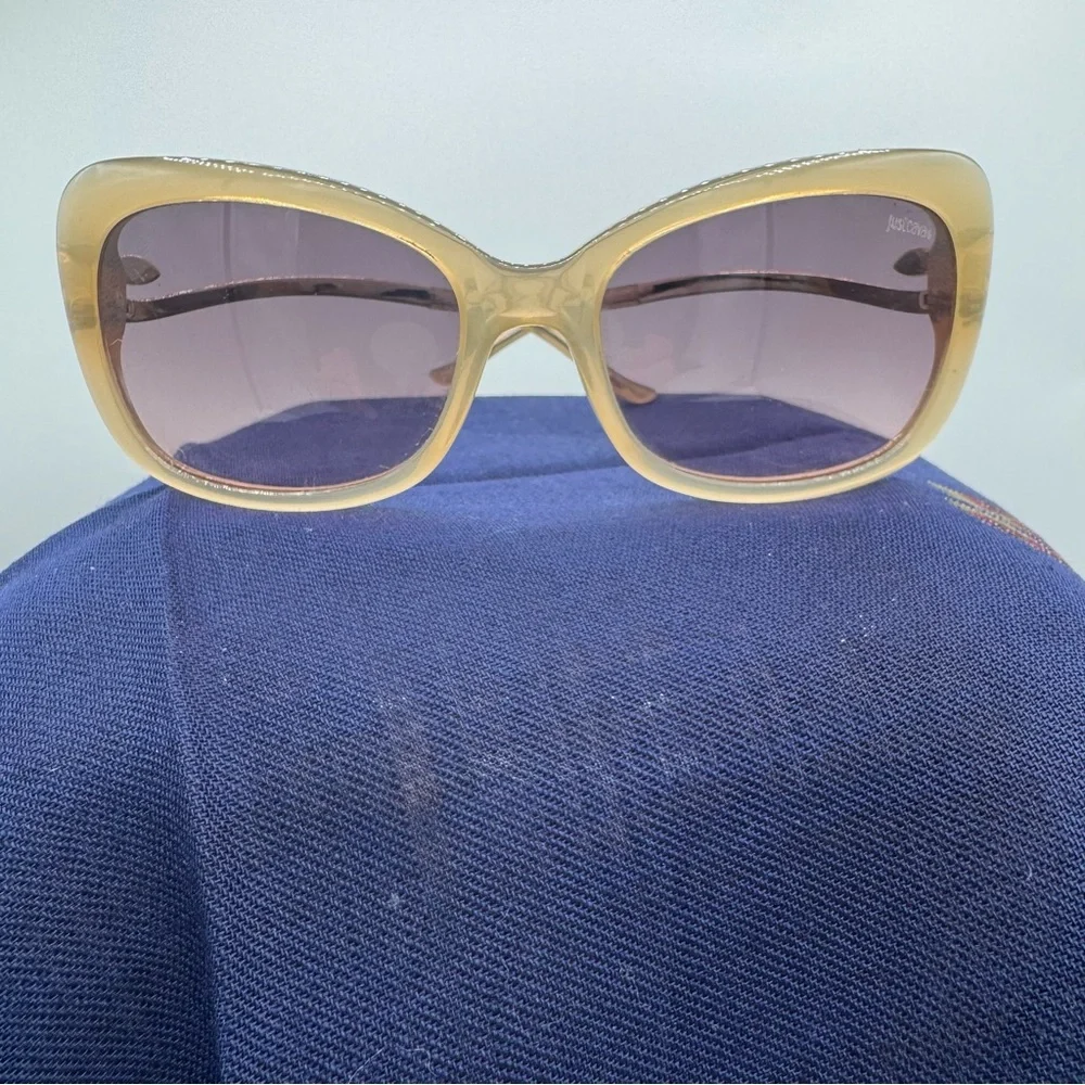 Y2K Just‎ Cavalli Sunglasses Cream with Goldtone snake Mob-wife Resort Glam VTG